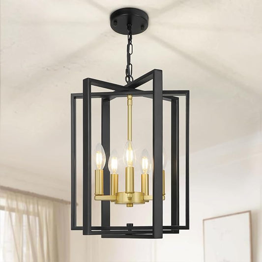 LynPon 12.4"" Black and Gold Chandelier, 5-Light Modern Chandelier for Foyer, Farmhouse Ceiling Light Fixtures Hanging Light for Dining Room, Kitchen, Living Room, Bedroom, Hallway, Stairway, Entryway