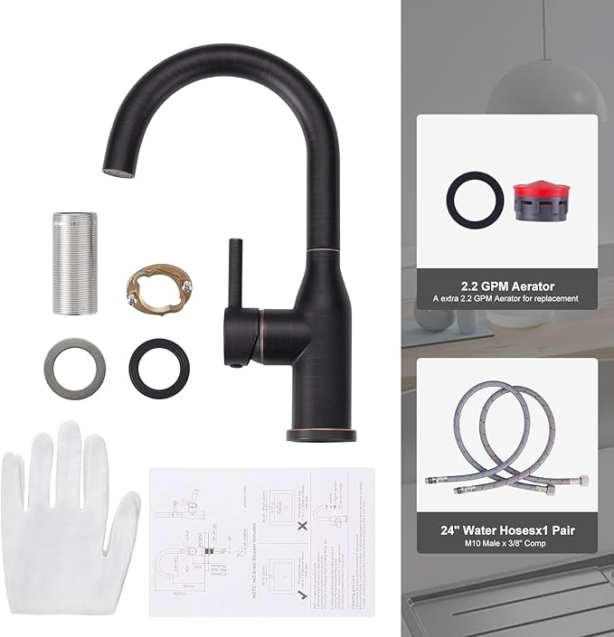 WOWOW 1 Hole Bar Faucet Single Handle Bar Sink Faucet Oiled Rubbed Bronze RV Kitchen Faucet with Supply Hose Small Kitchen Tap