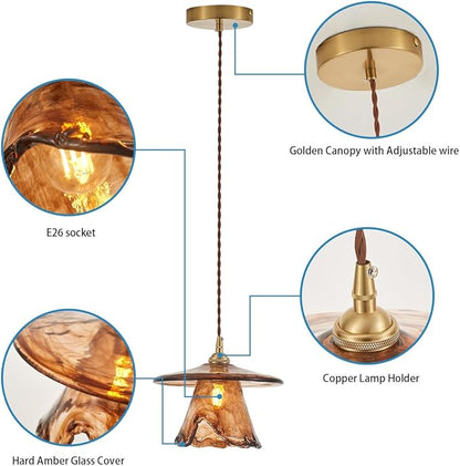 YLONG-ZS Vintage Pendant Light,Glass Kitchen Island Light Fixtures,Modern Brass Gold Hanging Lights for Kitchen Island,Dining Room,Bedroom,Living Room
