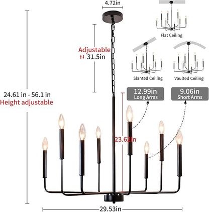Black Chandelier, 8-Light Farmhouse Chandeliers for Dining Room Lighting Fixtures Hanging, Industrial Modern Farmhouse Chandelier for Bedroom, Foyer, Kitchen, Kitchen, Living Room, Entryway