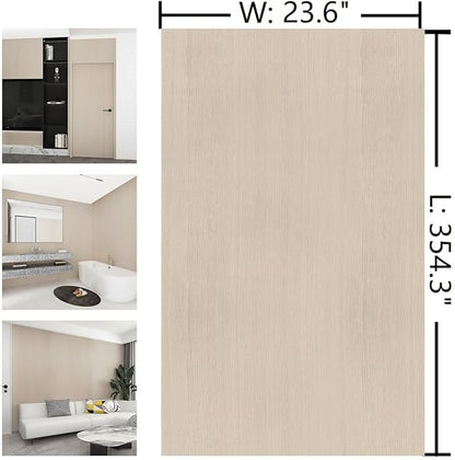 Cream Wood Contact Paper 24"x354" Faux Wood Wallpaper Peel and Stick Wood Grain Contact Paper for Door Countertops Drawers Cabinets Waterproof Removable Vinyl Wood Wrap Air Guide Slot Design Wallpaper