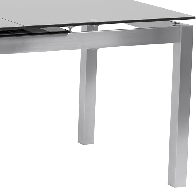 Armen Living Ivan Extendable Dining Table with Tempered Glass Top and Brushed Stainless Steel Finish, Gray, Dining Height