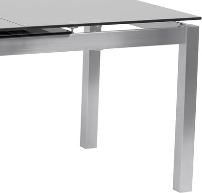 Armen Living Ivan Extendable Dining Table with Tempered Glass Top and Brushed Stainless Steel Finish, Gray, Dining Height