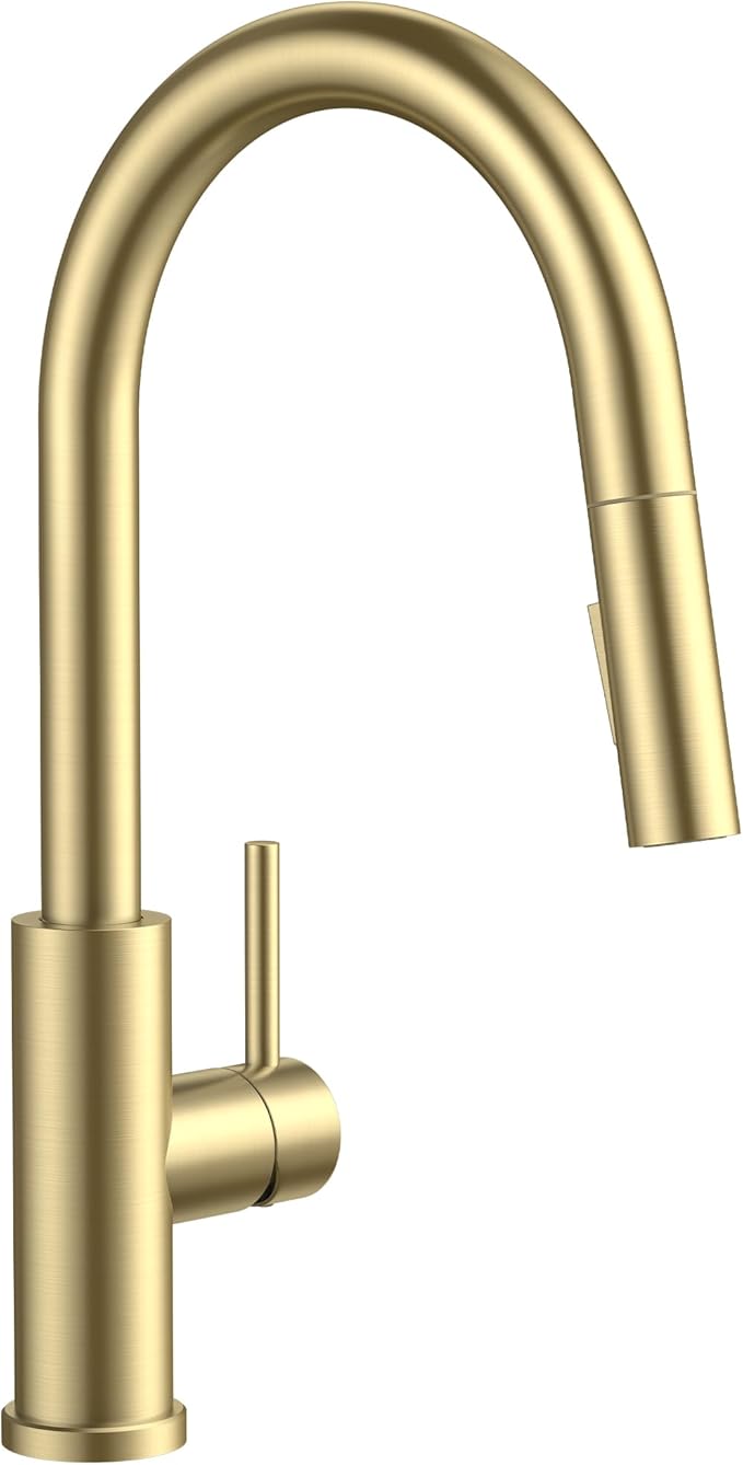 FORIOUS Kitchen Faucets with Pull Down Sprayer, Gold Classic Single Handle Stainless Steel High Arc Faucet for Kitchen Sink, 1Hole with Deck Plate, Sink Faucet for Bar RV Farmhouse Outdoor Laundry