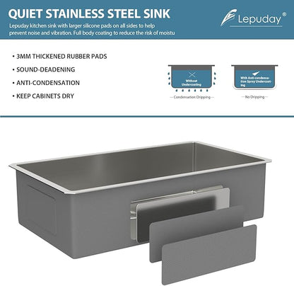 33 Inch Undermount Kitchen Sink Single Bowl 18 Guage Stainless Steel 33"x19"x9" Deep Under Counter Kitchen Sinks Basin R10 Round Corners Handmade Sink