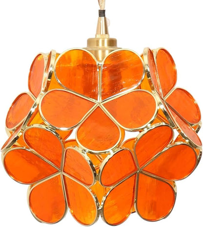 Bieye L10966 Petals Tiffany Style Stained Glass Ceiling Pendant Light with 8-inch Wide Lampshade (Orange Translucent, 8" Cherry Blossom)