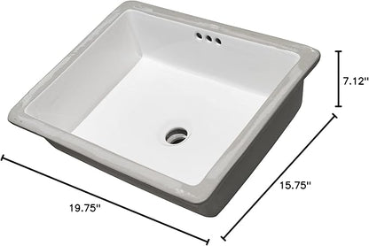 MSI 19.75” (L) x 15.75” (W) x 7.125” (H) Flat Rectangle Porcelain Ceramic Undermount Bathroom Vanity Vessel Sink, White