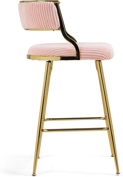 Modern Dining Chairs,Set of 2 with Ergonomic Supportive Curved Backrests,Sturdy and Stylish Simple Natural Design,Versatile Use Kitchen Island Counter Bar Stools Footrest,Everyday in,Pink-Corduroy-Fo