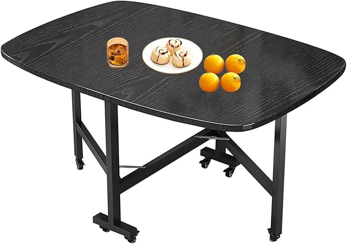 Solid Wooden Foldable Kitchen Table with 6 Wheels, Multifunction Expandable Folding Table for Small Spaces Kitchen, Bedroom, Living Room, Space Saving Folding Dining Table, Brown，White, Natural(Black,