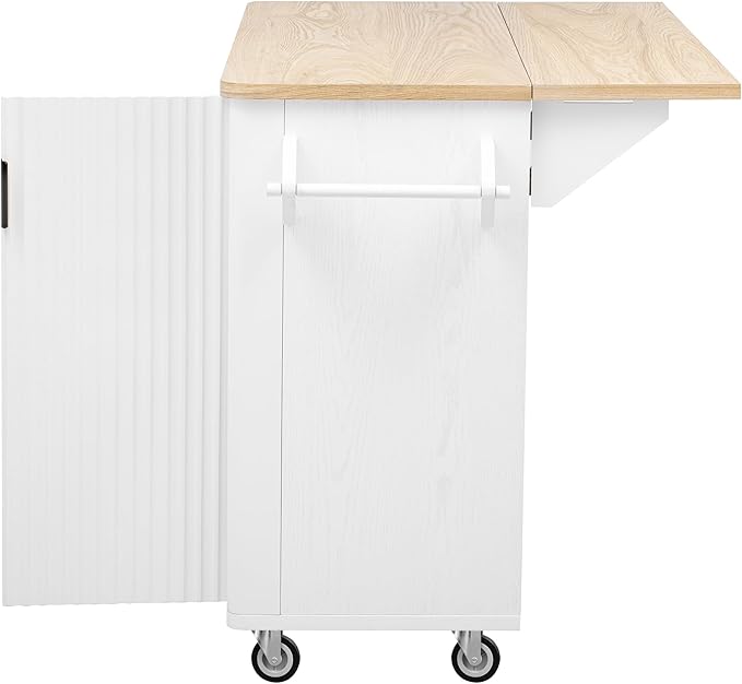 Merax 51" Kitchen Island on Wheels, Rolling Kitchen Island with Drop Leaf, Internal Storage Rack, Towel Rack for Dining Room House Bar, White