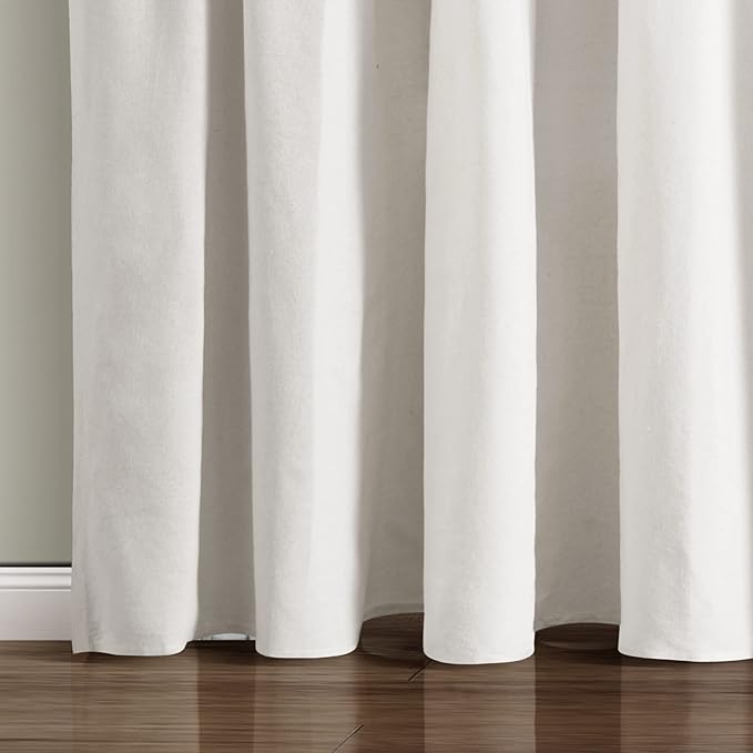 Lush Decor Linen Button Window Curtain Panel, Single, 100" W x 84" L, Blue & White - Country Curtains - Rustic Decor - Color Block Modern Farmhouse Curtains For Living Room, Bedroom & Dining Room