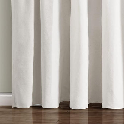 Lush Decor Linen Button Window Curtain Panel, Single, 100" W x 84" L, Blue & White - Country Curtains - Rustic Decor - Color Block Modern Farmhouse Curtains For Living Room, Bedroom & Dining Room