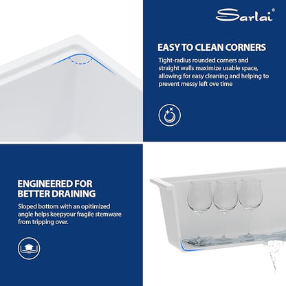 Sarlai 32 Granite Composite Kitchen Sink - 32 x 19 Inch Granite Undermount Kitchen Sink Ledge Workstation Under-Mount White Quartz Classic Single Bowl Sinks Under Counter Basin With Gold Accessories