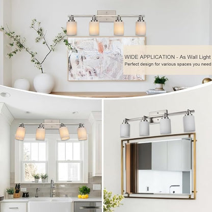 TODOLUZ 4-Light Track Lighting, Brushed Nickel Ceiling Spot Lighting for Kitchen Bedroom Hallway, Bathroon Vanity Track Light Fixtures with Opal White Glass