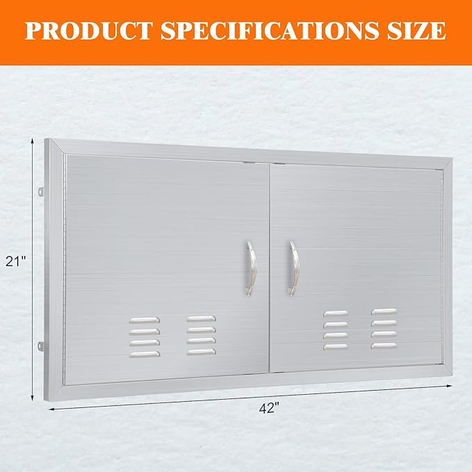 42" W x 21" H Stainless Steel Outdoor Kitchen Doors - Flush Mount, Waterproof, Corrosion-Resistant BBQ Island Cabinet Door for Indoor/Outdoor Use,Include Vents