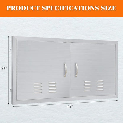 42" W x 21" H Stainless Steel Outdoor Kitchen Doors - Flush Mount, Waterproof, Corrosion-Resistant BBQ Island Cabinet Door for Indoor/Outdoor Use,Include Vents