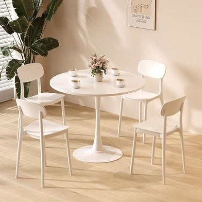 32" MDF Top Island Table, Rustic Dining Table with Cylindrical Metal Base, Farmhouse Dining Table for Small Spaces & Studios, White