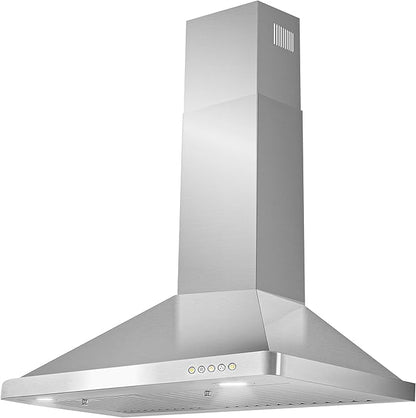 COSMO COS-63175 30 in. Vista Collection 380 CFM Ducted Wall Mount Range Hood, Button Controls, LED Lights, Stainless Steel
