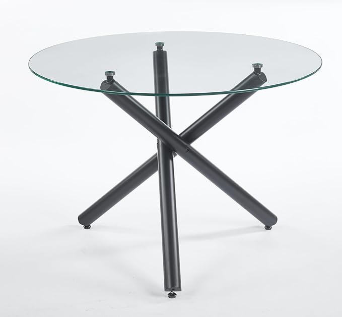 Round Glass Dining Table 43.3'' Inch Modern Round Kitchen Table with Metal Legs Durable Stylish Dinner Table for Dining Room Kitchen