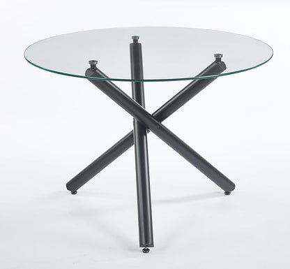 Round Glass Dining Table 43.3'' Inch Modern Round Kitchen Table with Metal Legs Durable Stylish Dinner Table for Dining Room Kitchen