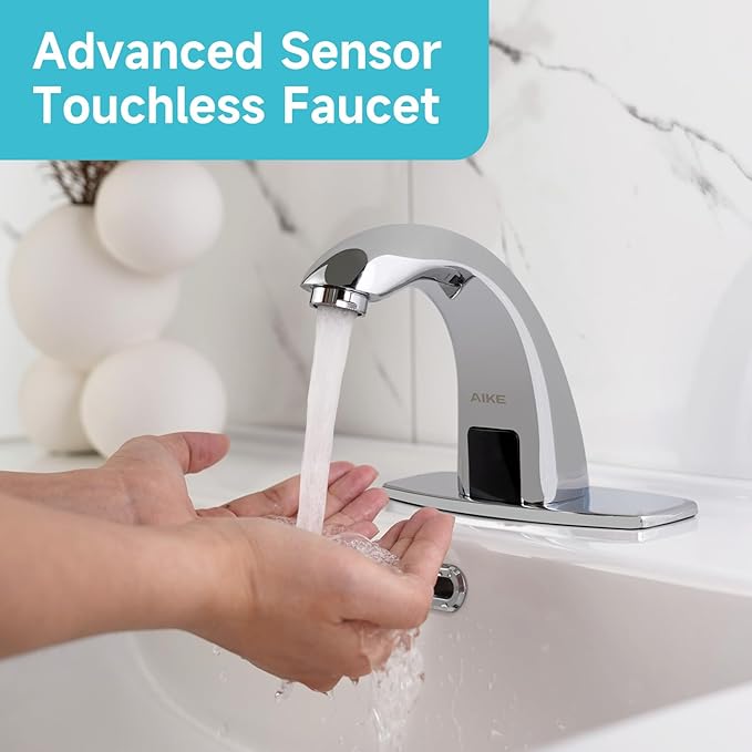 AIKE Touchless Bathroom Faucet for Commercial Automatic Sink Tap, Polished Finsh,Model AK7500(Battery Operated)