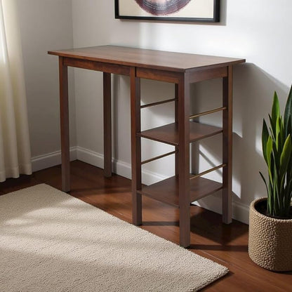 Furnifact Antique Walnut Dining Table with Storage – Small Kitchen Table for 2 – Space-Saving High Top Dinner Table with Side Shelves for Compact Spaces