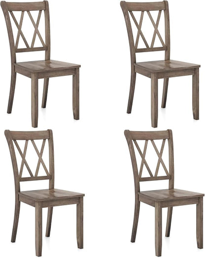 Giantex Set of 4 Dining Chairs, Rubber Wood Dining Room Side Chair w/Ergonomic Seat, Armless Chair for Home Kitchen, Dining Room, Brown