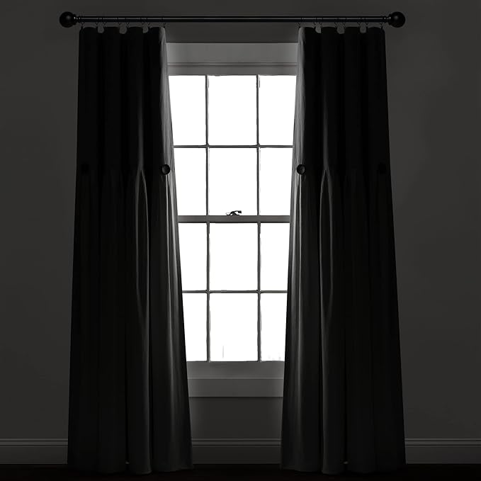 Lush Decor Linen Button Window Curtain Panel, Single, 40" W x 84" L, Gray & White - Country Curtains - Rustic Decor - Color Block Modern Farmhouse Curtains For Living Room, Bedroom & Dining Room