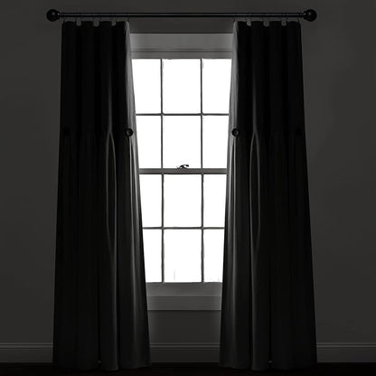Lush Decor Linen Button Window Curtain Panel, Single, 40" W x 84" L, Gray & White - Country Curtains - Rustic Decor - Color Block Modern Farmhouse Curtains For Living Room, Bedroom & Dining Room
