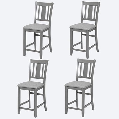 Set of 4 Dining Chairs, Wooden Kitchen Chairs with Padded Cushion, Upholstered Stools for Kitchen Island, Dining Room, Living Room, Easy Assembly (Gray - Slatted backrest)