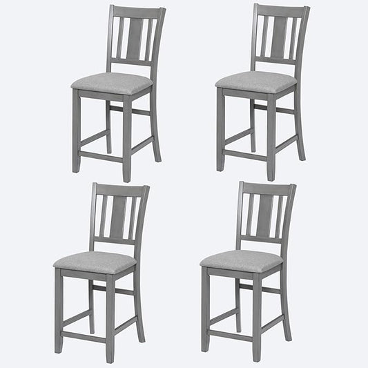 Set of 4 Dining Chairs, Wooden Kitchen Chairs with Padded Cushion, Upholstered Stools for Kitchen Island, Dining Room, Living Room, Easy Assembly (Gray - Slatted backrest)
