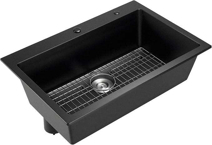VEVOR 33 inch Kitchen Sink Workstation, Top Mount Granite Sinks, Drop-In Single Bowl Farmhouse Basin with Multiple Accessories, Household Dishwasher Sinks (22"D x 33"W x 9"H)