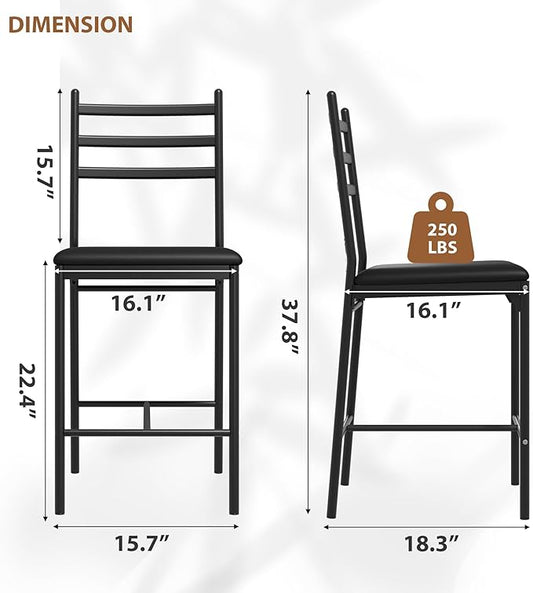 Garvee Bar Stools Set of 2, Counter Height Bar Chairs with Back and Thick Cushion, Upholstered Dining Chairs with Padded Seat, Barstools for Kitchen Island, Bar, Dining Room, Retro Black
