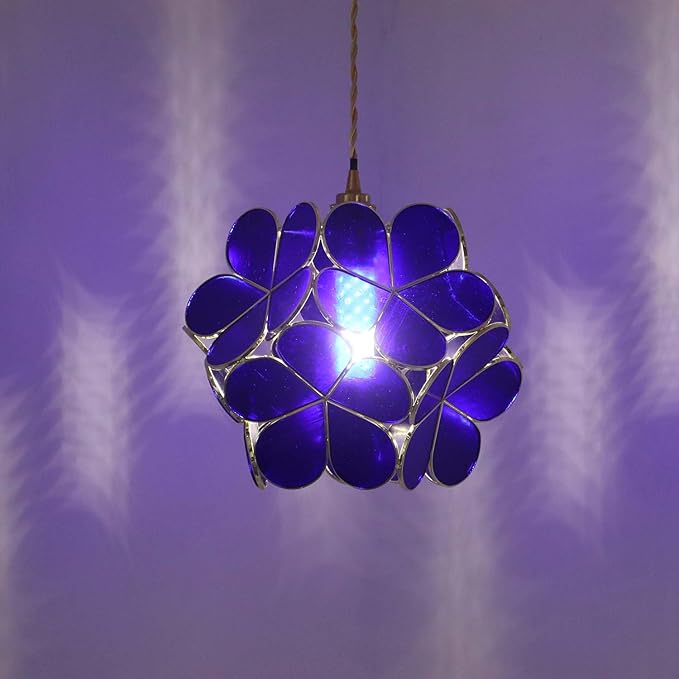 Bieye L11018 Petals Tiffany Style Stained Glass Ceiling Pendant Light for Home Decoration (Cobalt Blue, 12" Cherry Blossom)