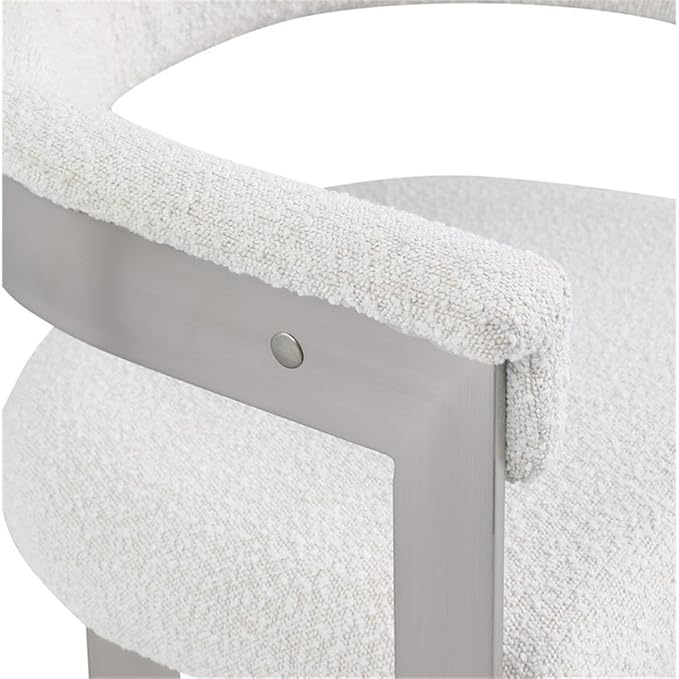 Pemberly Row Contemporary Dining Chair Set, Cream Boucle Fabric, Brushed Chrome Metal Frame, 23.5" W x 21.5" D x 28" H, Modern Upholstered Seating for Kitchen or Dining Room