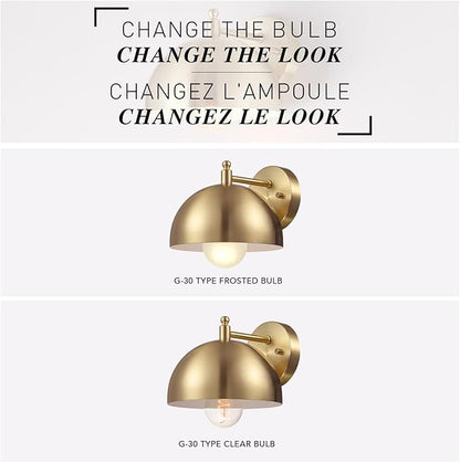 Globe Electric 65000048 1-Light Wall Sconce, Brushed Brass, Wall Lights for Living Room, Bedroom, Den, Mounted Bedside Lamp, Apartment Essentials, Dimmable, Lights for Apartment and Rentals