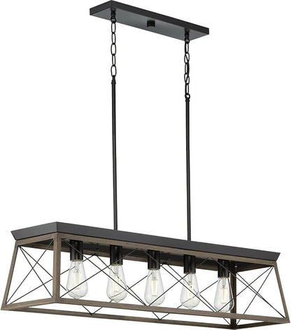 Progress Lighting Briarwood Collection 5-Light Dining Room Light Fixture, Farmhouse Style Modern Chandelier for Kitchen and Dining Room, 38" by 9", Antique Bronze