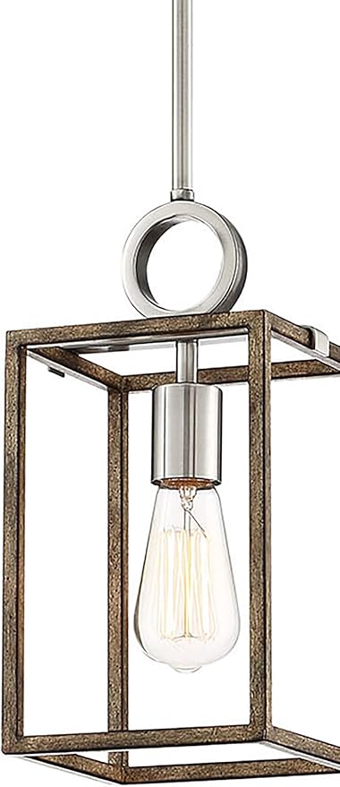 Minka Lavery 4010-280 Country Estates Pendant, 1-Light, 60 Total Watts, 6.5-in H x 12.5-in W, Sun Faded Wood with Brushed ickel