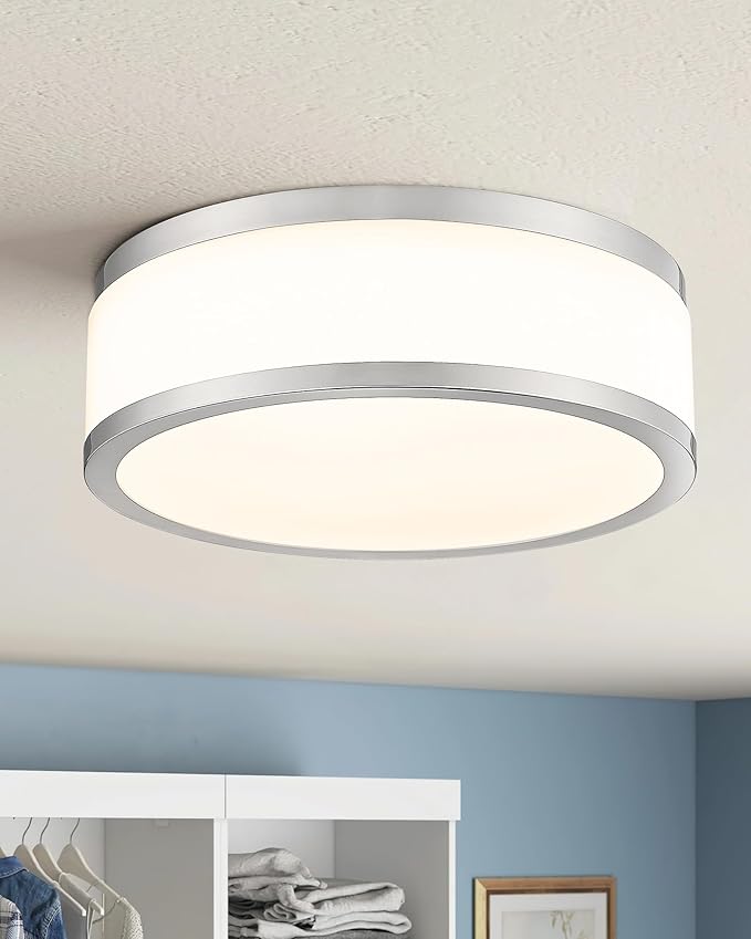 LMS 15 Inch LED Flush Mount Ceiling Light, 24W Modern Brushed Nickel Ceiling Lamp, 3CCT 3000K/4000K/5000K, Dimmable, Bathroom, Bedroom, LMS-054BN