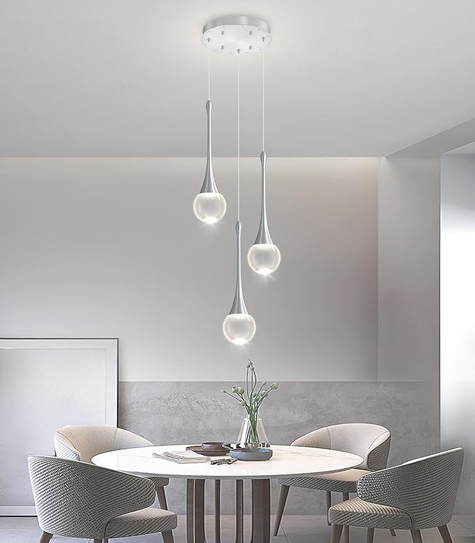 Crystal Chandelier for Dining Room Glam 3 Light Cluster Crystal Pendant Light Dimmable LED Chandeliers for Kitchen Island Living Room Silver
