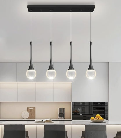 Rectangular Crystal Pendant Light for Kitchen Island 4 Light Dimmable Crystal Chandelier Lighting Fixtures with Remote for Dining Room Living Room Black