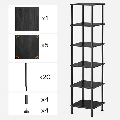 HOOBRO 6-Tier Corner Shelf, Corner Square Rack Display Shelf, Tall Storage Rack Plant Stand, Bookcase for Small Spaces, Living Room, Home Office, Kitchen, Black BK55CJ01