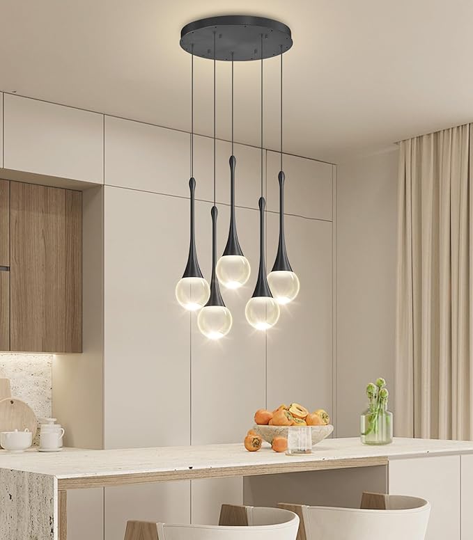 Crystal Chandelier for Dining Room Glam 5 Light Cluster Crystal Pendant Light Dimmable LED Chandeliers for Kitchen Island Living Room Black