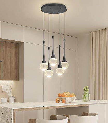 Crystal Chandelier for Dining Room Glam 5 Light Cluster Crystal Pendant Light Dimmable LED Chandeliers for Kitchen Island Living Room Black
