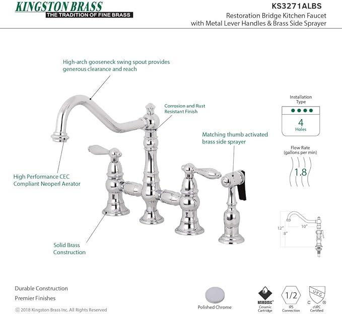 Kingston Brass KS3271ALBS Kitchen Faucet with Side Sprayer, Polished Chrome