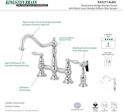 Kingston Brass KS3271ALBS Kitchen Faucet with Side Sprayer, Polished Chrome