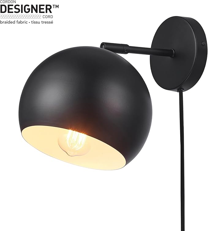 Globe Electric 52076 Molly 1-Light Plug-in or Hardwire Wall Sconce, Matte Black