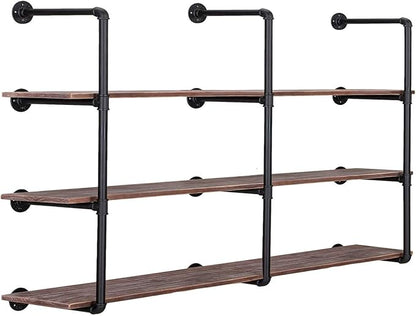 Pynsseu Industrial Iron Pipe Shelving Brackets Unit, Farmhouse Wall Mounted Pipe Shelves for Kitchen Bathroom, DIY Bookshelf Living Room Storage, 3Pack of 4 Tier
