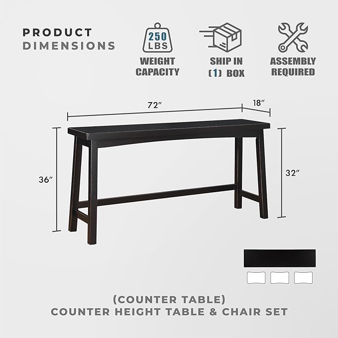 Lexicon Bar Table Set for 3, Small Kitchen Table Set Kitchen Island Table with 3 Saddle Bar Stools, 4 Piece Dining Table Set for Breakfast Nook, Living Room, Apartment, Counter Height, Black