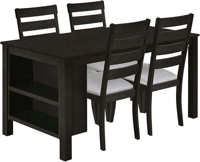 Farmhouse Wood Dining Table Set, Kitchen Table Set for 4, Kitchen Island Set with 2 Tier Storage Shelves Compact Kitchen Dining Room Set with 4 Padded Dining Chairs, for Dining Room, Kitchen